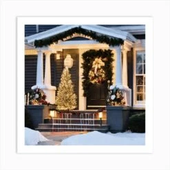 Christmas Front Porch Art Print