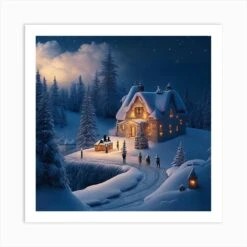 Christmas Village At Night Art Print