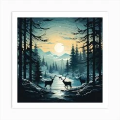 Deer In The Forest For Christmas Art Print