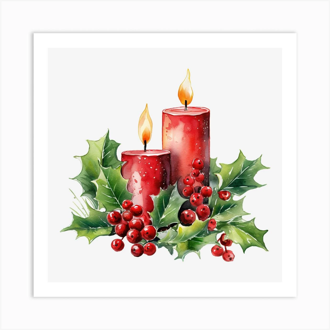 Christmas Candles With Holly 6 Art Print 3 Christmas Candles With Holly 6 Art Print