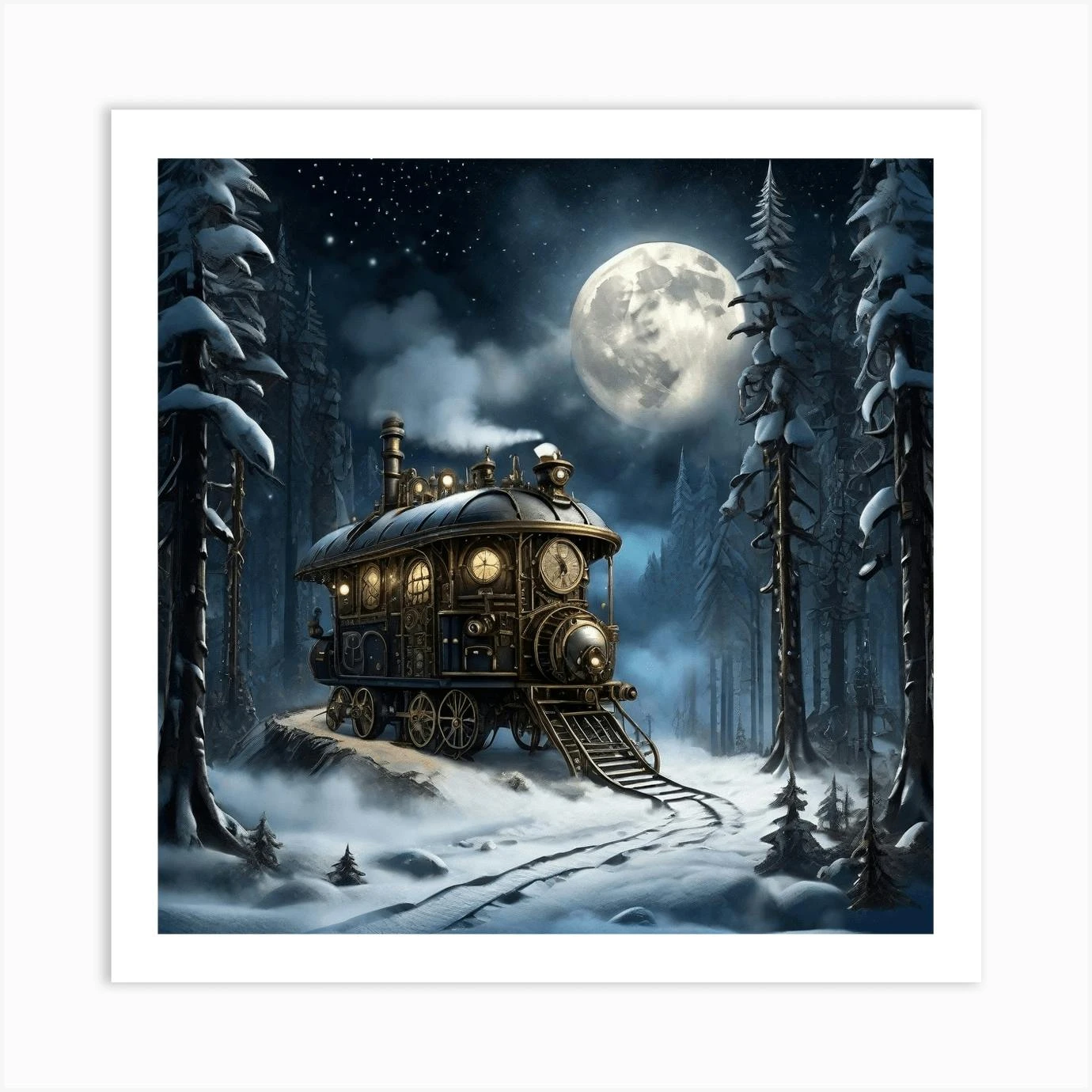 Steam Punk Night Train During Christmas Art Print 3 Steam Punk Night Train During Christmas Art Print