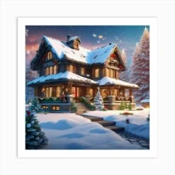 Christmas Decorated Home Outside Ultra Hd Realistic Vivid Colors Highly Detailed Uhd Drawing P (1) Art Print