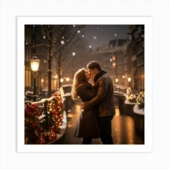 A Romantic Christmas Scene In Amsterdam 5 Art Print