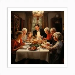 Christmas Dinner With Happy Family And Friends 1 Art Print