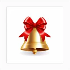 Christmas Bell With Red Ribbon Art Print