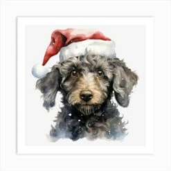 Dachshund Christmas Hat Art Print