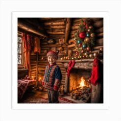 Christmas In The Cabin Art Print