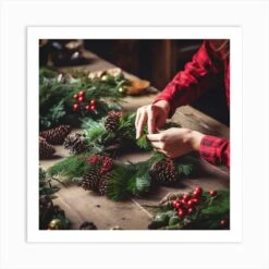 Christmas Wreath Making 3 Art Print