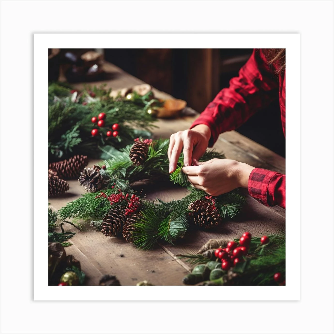 Christmas Wreath Making 3 Art Print 3 Christmas Wreath Making 3 Art Print