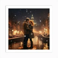 Romantic Christmas Scene In Amsterdam 2 Art Print