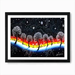 Snow Christmas Scene - Trees In The Night Sky Art Print -Xmas Gifts Hub m2Fgen2Fart print std landscape framed black2F1bb2bec2 e7df 4645 a1d9 500d4490f318
