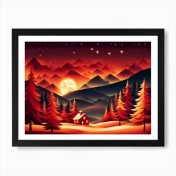 Christmas Red Winter Landscape In The Mountains, Christmas Days, Christmas Concept Art, Christmas Vector Art, Vector Art, Christmas Art, Christmas, Christmas Trees 6 Art Print -Xmas Gifts Hub m2Fgen2Fart print std landscape framed black2F2469275c 7677 4727 87a4 89fc75fcf6c2