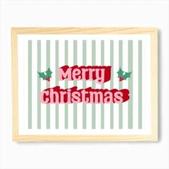 Merry Christmas Typography Holly And Stripes Art Print -Xmas Gifts Hub m2Fgen2Fart print std landscape framed oak2Fd12df5aa 1a6b 4b1c beed a7f26575ac65