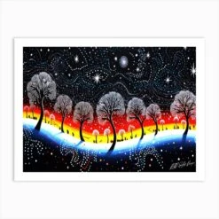 Snow Christmas Scene - Trees In The Night Sky Art Print