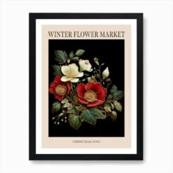 Christmas Rose 2 Winter Flower Market Poster Art Print -Xmas Gifts Hub m2Fgen2Fart print std portrait framed black2F354f5bbc 352e 4e3e 8578 fd869e7adcf2
