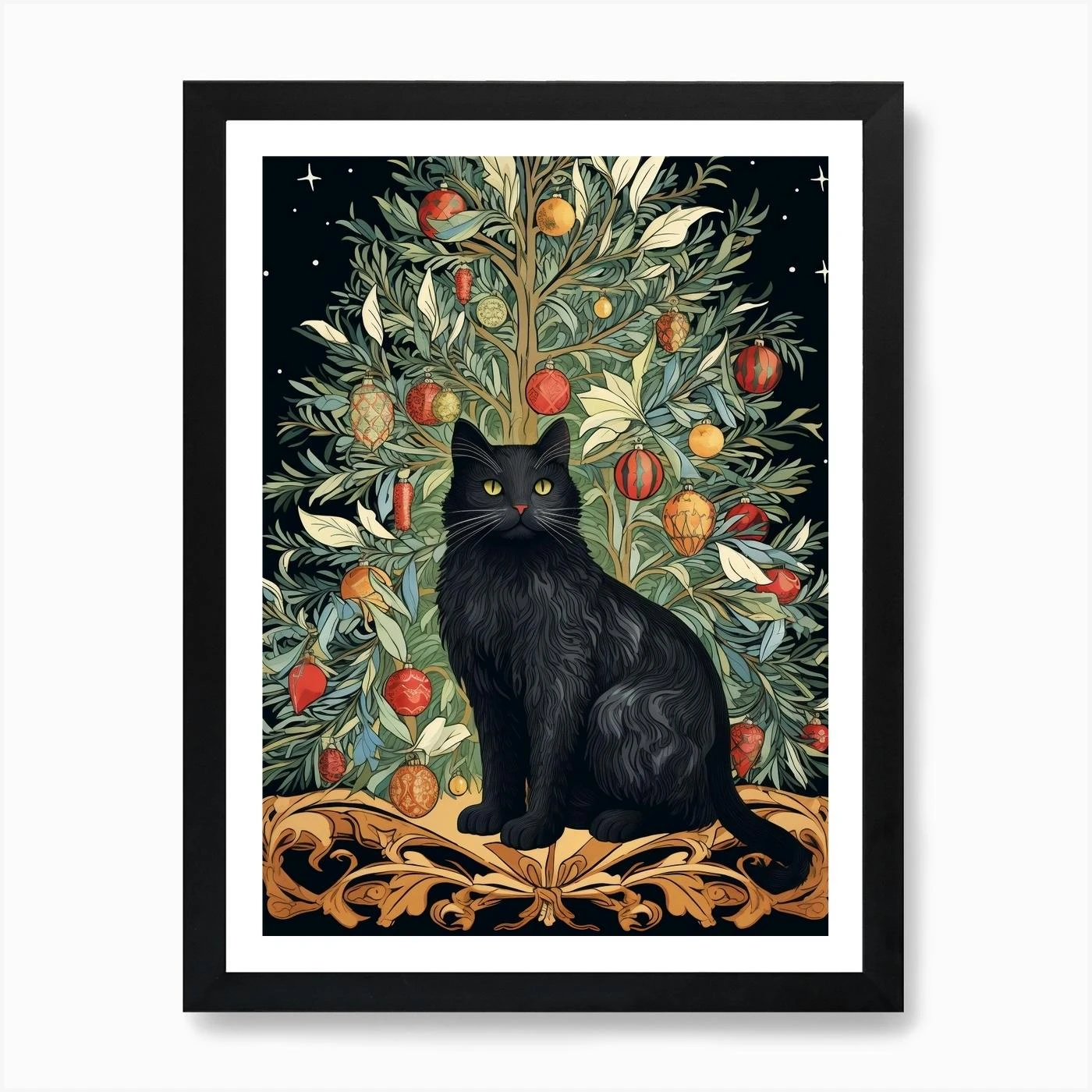 William Morris Style Christmas Cat 2 Art Print 7 William Morris Style Christmas Cat 2 Art Print - Image 5