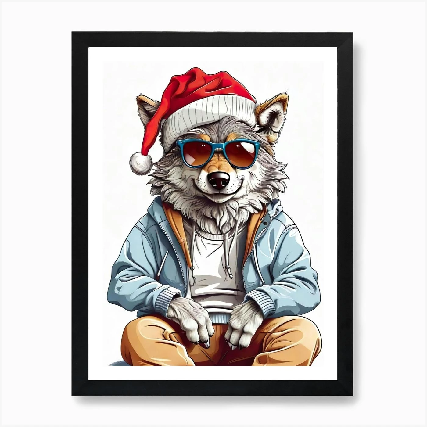 Wolf Christmas Hat Art Print 7 Wolf Christmas Hat Art Print - Image 5