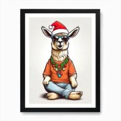 Llama Christmas Hat Art Print -Xmas Gifts Hub m2Fgen2Fart print std portrait framed black2F5b4397a5 8029 4864 8ac8 05a386708ade