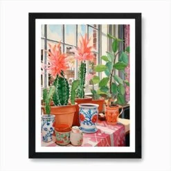Cactus Painting Maximalist Still Life Christmas Cactus 1 Art Print -Xmas Gifts Hub m2Fgen2Fart print std portrait framed black2F7b6ec89a 22e2 46d2 9acc 728b4ca7b472
