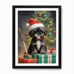 Christmas Shih Tzu Dog Wear Santa Hat (17) Art Print -Xmas Gifts Hub m2Fgen2Fart print std portrait framed black2F855f6814 efa8 44c5 8e82 68f2d202f709