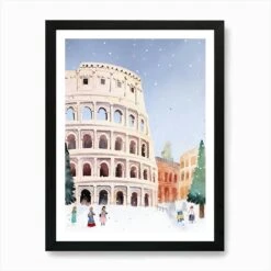 Rome Italy Snow Travel Christmas Painting Blue Art Print -Xmas Gifts Hub m2Fgen2Fart print std portrait framed black2F91844b04 3e13 48df 80c9 29b9b159ec0a
