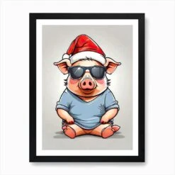 Pig Christmas Hat Art Print -Xmas Gifts Hub m2Fgen2Fart print std portrait framed black2F97fe7c6c 0008 4fa2 abf6 397a0c4ee09c