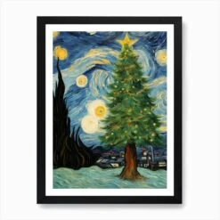 Christmas Tree Van Gogh Style Art Print -Xmas Gifts Hub m2Fgen2Fart print std portrait framed black2Fc843dcc4 d244 4096 bf6c 473be30372e0