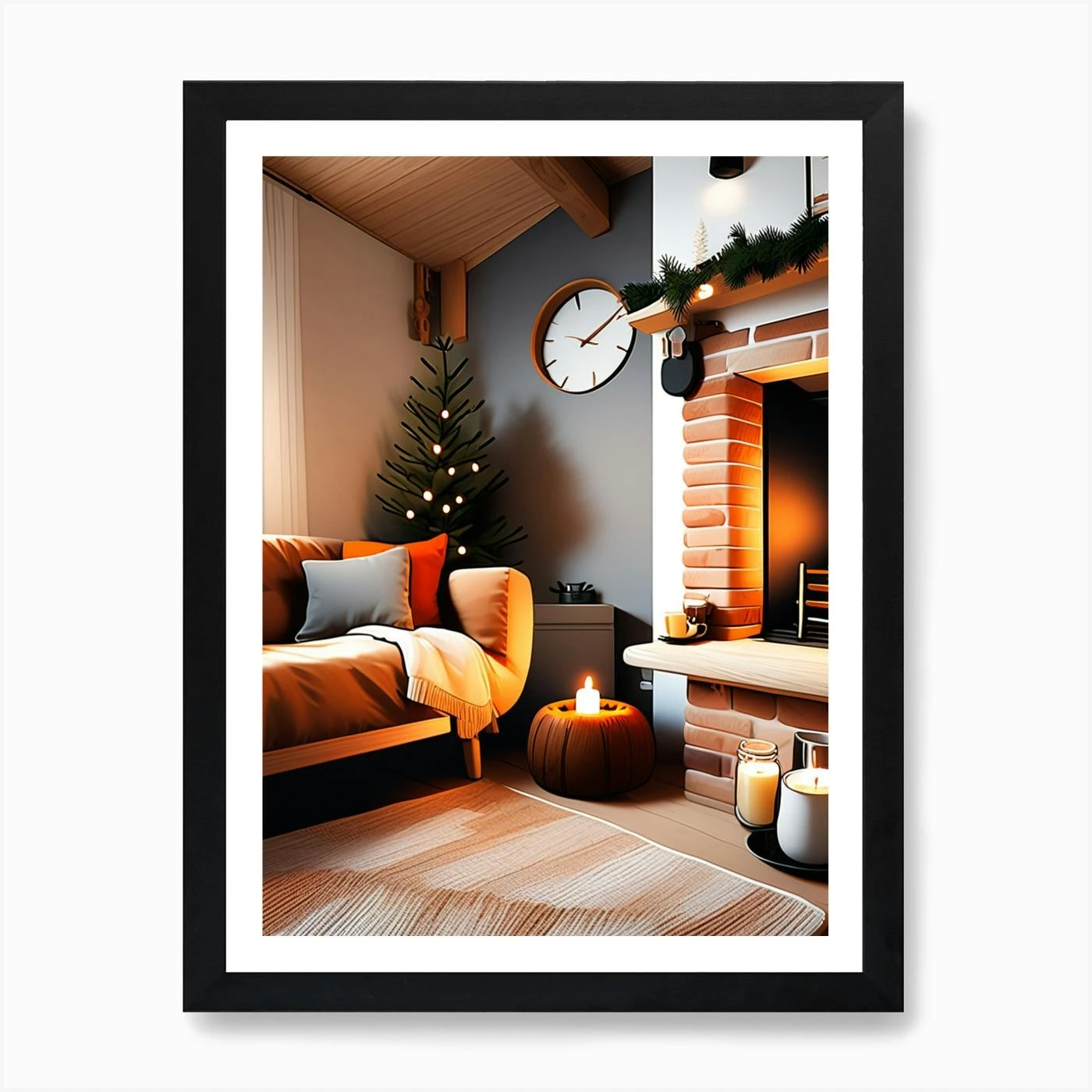 Christmas Living Room With Fireplace Art Print 7 Christmas Living Room With Fireplace Art Print - Image 5