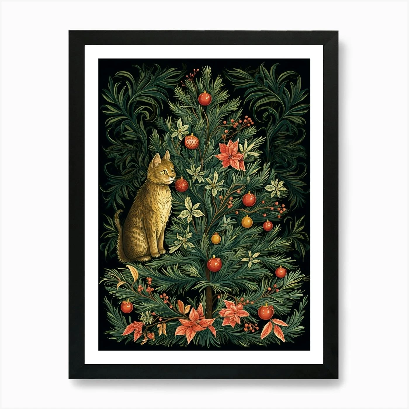 William Morris Style Christmas Cat 7 Art Print 7 William Morris Style Christmas Cat 7 Art Print - Image 5