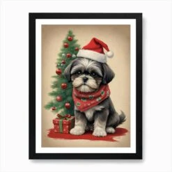 Christmas Shih Tzu Dog Wear Santa Hat (8) Art Print -Xmas Gifts Hub m2Fgen2Fart print std portrait framed black2Fff317fa5 9253 4b11 8a4e 7354e18e0506