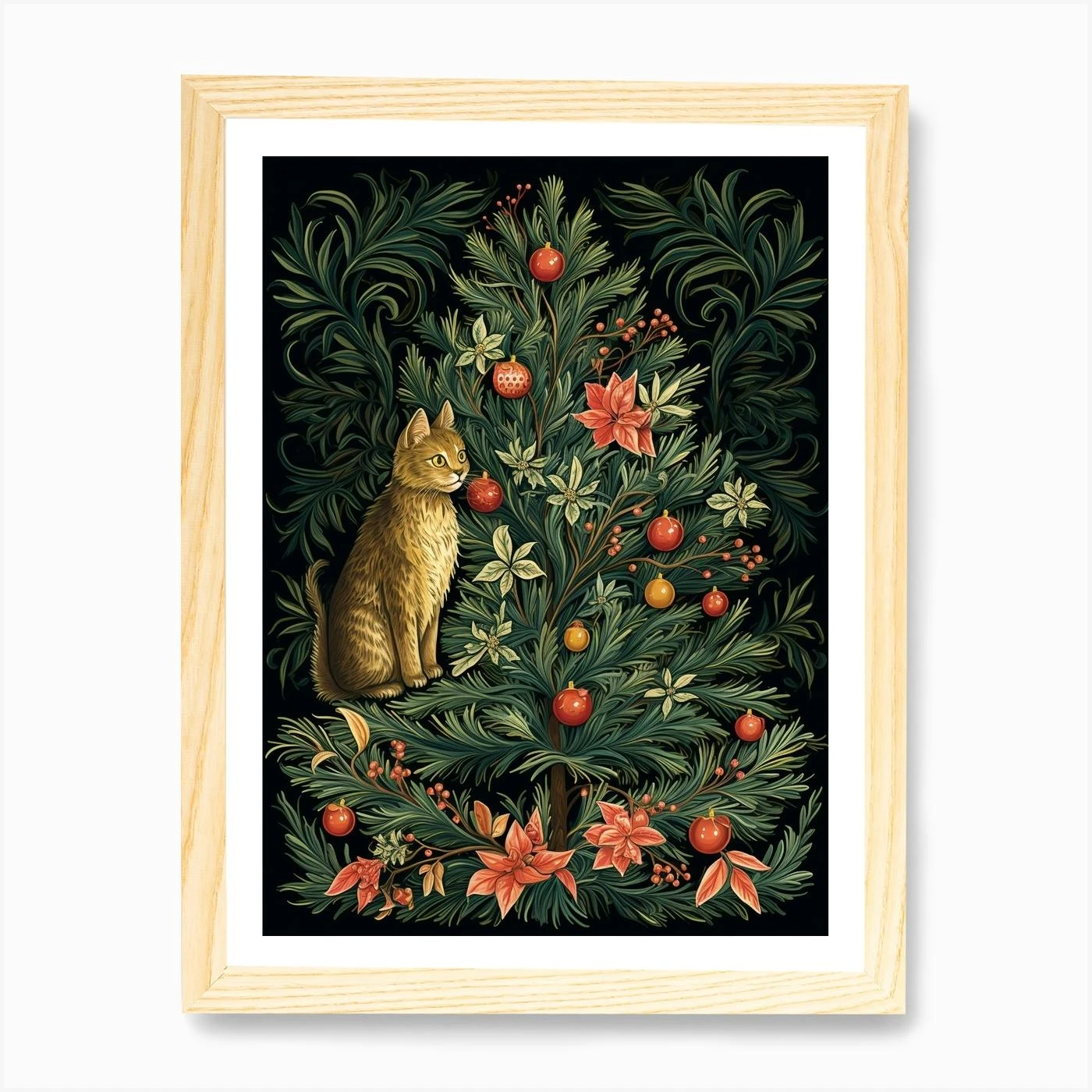 William Morris Style Christmas Cat 7 Art Print 6 William Morris Style Christmas Cat 7 Art Print - Image 4