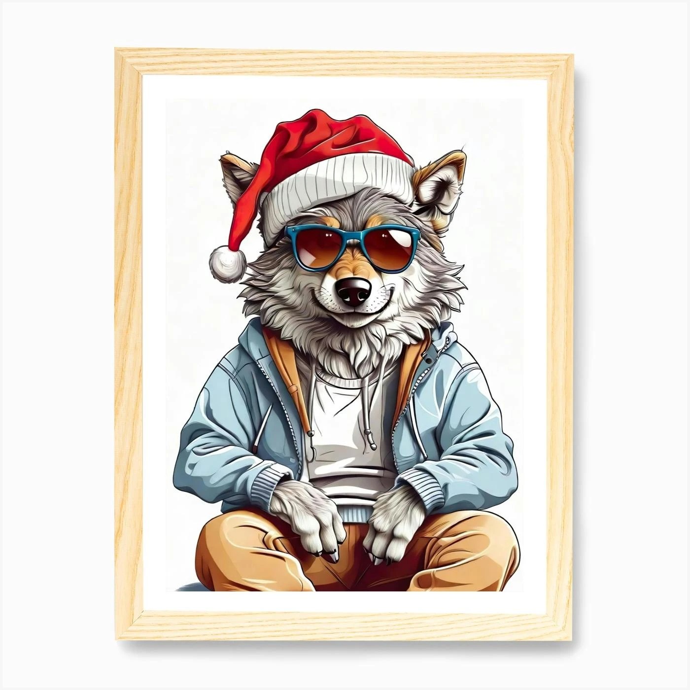 Wolf Christmas Hat Art Print 6 Wolf Christmas Hat Art Print - Image 4