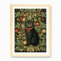 William Morris Style Christmas Cat 1 Art Print -Xmas Gifts Hub m2Fgen2Fart print std portrait framed oak2F2b5a7c47 bebd 42a9 bc67 ac797d942559