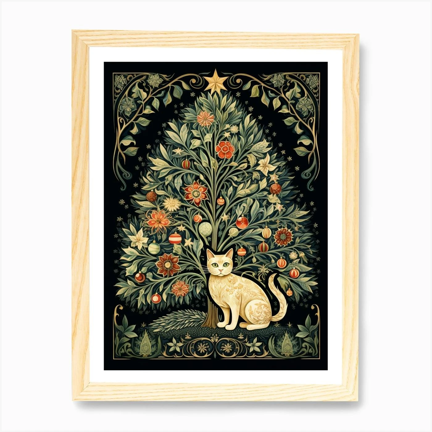 William Morris Style Christmas Cat 6 Art Print 6 William Morris Style Christmas Cat 6 Art Print - Image 4