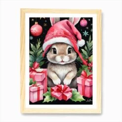 Cute Little Christmas Bunny Art Print -Xmas Gifts Hub m2Fgen2Fart print std portrait framed oak2F457d0a81 7d67 459a b229 5c16573661b4
