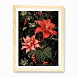 Christmas Cactus 2 William Morris Style Winter Florals Art Print -Xmas Gifts Hub m2Fgen2Fart print std portrait framed oak2F485196e6 55fa 4c66 b80c 06ef98054319