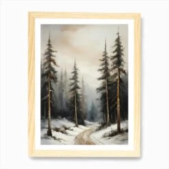 Winter Pine Forest Christmas Painting (25) Art Print -Xmas Gifts Hub m2Fgen2Fart print std portrait framed oak2F503180f1 7217 4aad 8ed6 ed876d33863f