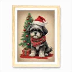 Christmas Shih Tzu Dog Wear Santa Hat (8) Art Print -Xmas Gifts Hub m2Fgen2Fart print std portrait framed oak2F57af5415 f066 4a60 b4a3 7c5a5e65bc7b
