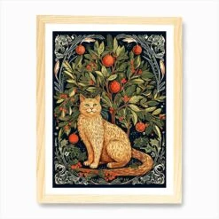 William Morris Style Christmas Cat 9 Art Print -Xmas Gifts Hub m2Fgen2Fart print std portrait framed oak2F60cb2778 792b 4884 ab67 f1debd2aa3c0