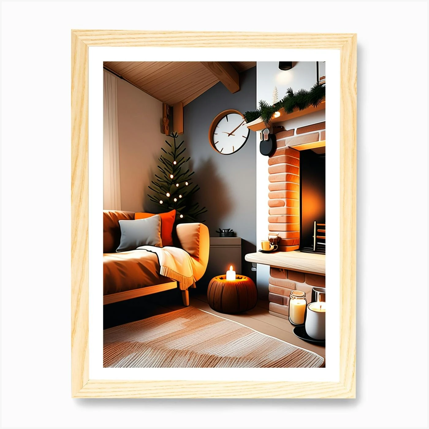 Christmas Living Room With Fireplace Art Print 6 Christmas Living Room With Fireplace Art Print - Image 4
