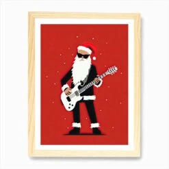 Santa Claus Playing Guitar, Christmas Art Print -Xmas Gifts Hub m2Fgen2Fart print std portrait framed oak2F70c938f0 f72c 4504 a409 d8efb3c0da59
