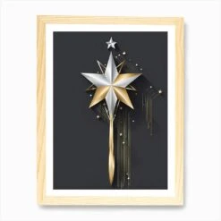 Christmas Star Magic Wand Vector Illustration Art Print -Xmas Gifts Hub m2Fgen2Fart print std portrait framed oak2F86717d1c ebf2 4ffd 9d4a 68757c9a391e