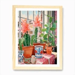 Cactus Painting Maximalist Still Life Christmas Cactus 1 Art Print -Xmas Gifts Hub m2Fgen2Fart print std portrait framed oak2F95e854f5 cf4d 401a 8709 65114b5548d0
