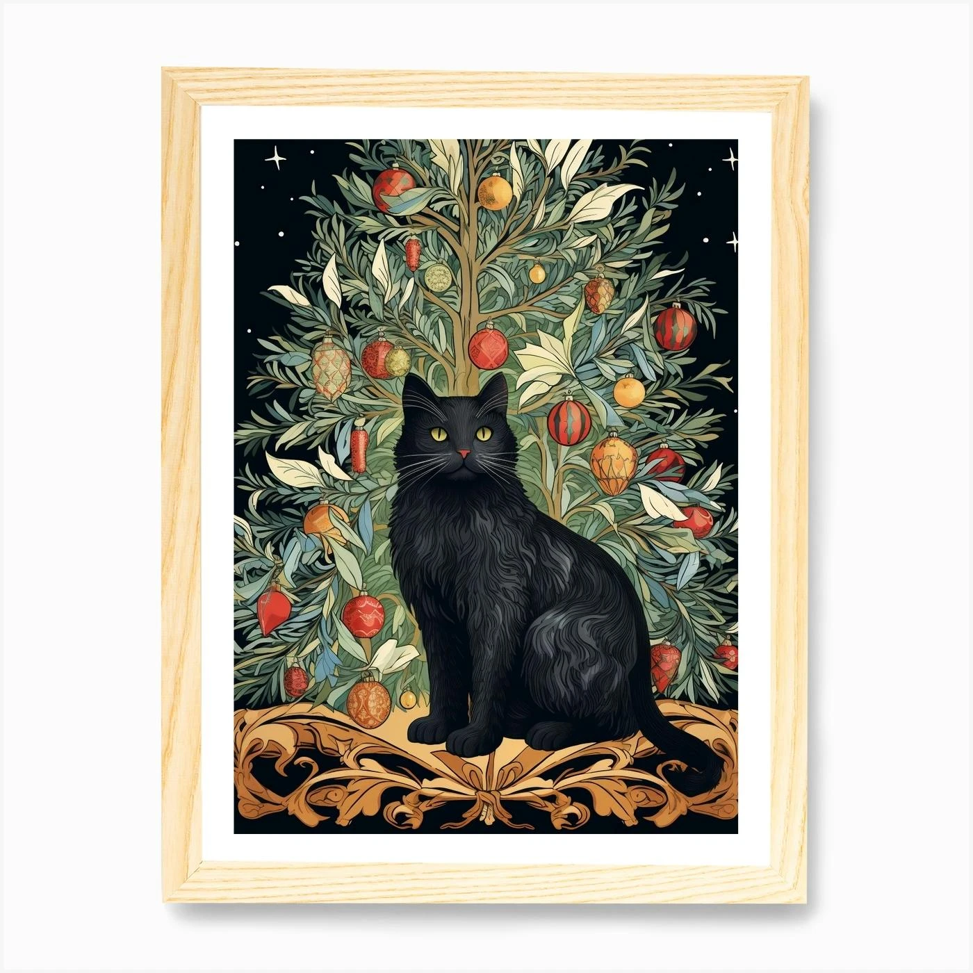 William Morris Style Christmas Cat 2 Art Print 6 William Morris Style Christmas Cat 2 Art Print - Image 4