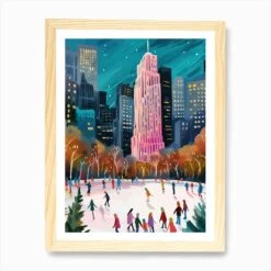 New York The Rink At Rockefeller Center Winter Christmas Travel Painting Art Print -Xmas Gifts Hub m2Fgen2Fart print std portrait framed oak2Fa36ec205 7e17 4427 8e43 cd47b23cf685