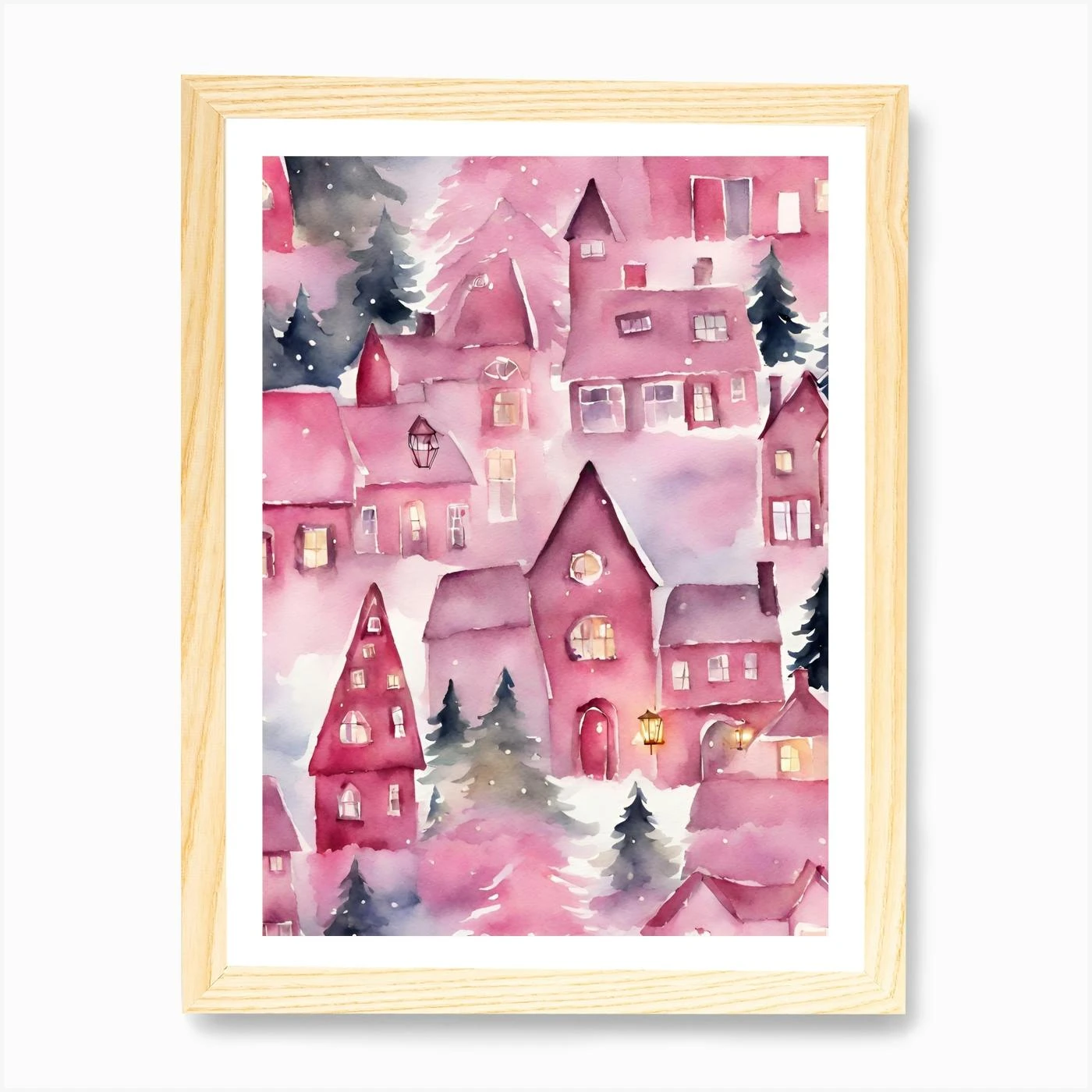 Pink Christmas Village 3 Art Print 6 Pink Christmas Village 3 Art Print - Image 4