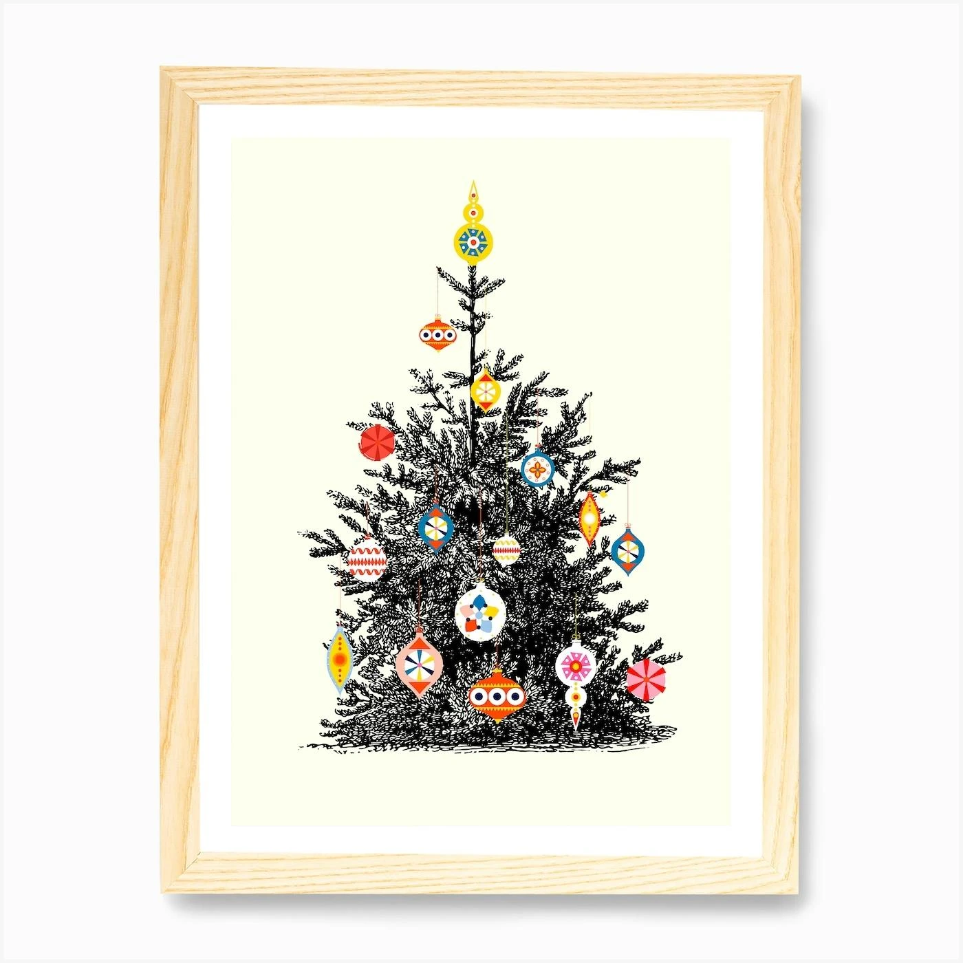 Retro Decorated Christmas Tree Art Print 6 Retro Decorated Christmas Tree Art Print - Image 4
