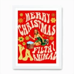 Retro Christmas Decor Art Print -Xmas Gifts Hub m2Fgen2Fart print std portrait framed white2F04148a8b 7d75 4ceb 9209 143c0ed31330