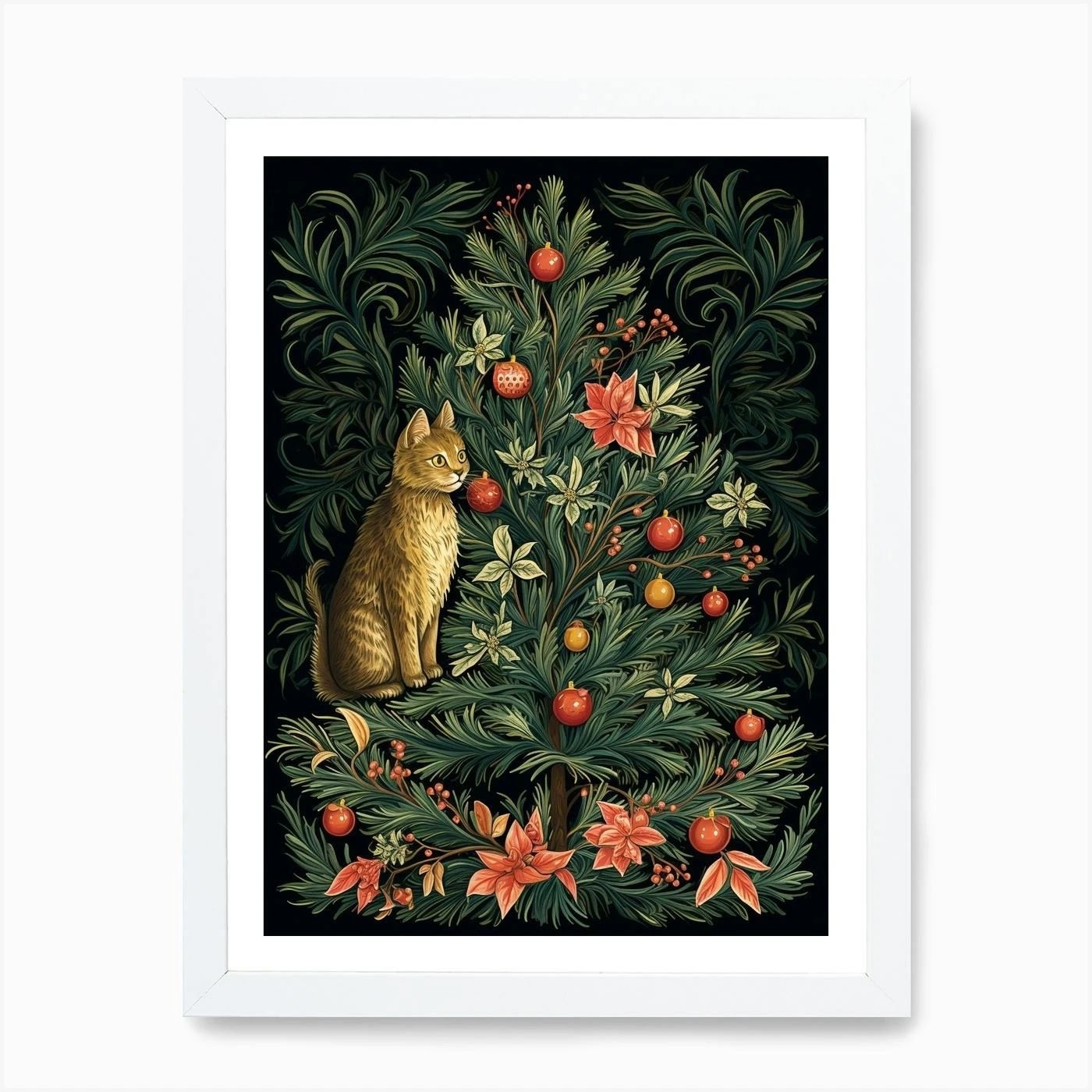 William Morris Style Christmas Cat 7 Art Print 5 William Morris Style Christmas Cat 7 Art Print - Image 3
