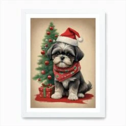 Christmas Shih Tzu Dog Wear Santa Hat (8) Art Print -Xmas Gifts Hub m2Fgen2Fart print std portrait framed white2F2ab8f032 0a6d 489b 9c26 db4414ca1f01